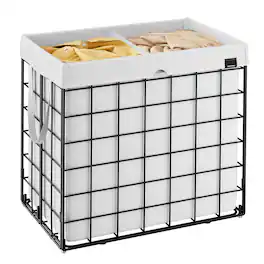 Songmics Home - Laundry Hamper, 34.3 Gal. (130L) Laundry Basket, Collapsible, Removable and Washable Liner, Metal Wire Frame - Cream White
