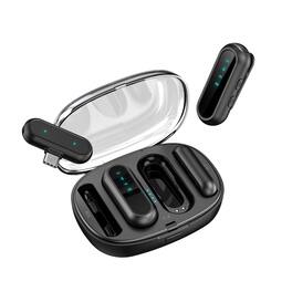 Cluzine - Wireless Lavalier Mic Noise Cancelling 1 Drag 2 with Charging Case for iPhone Android - Black