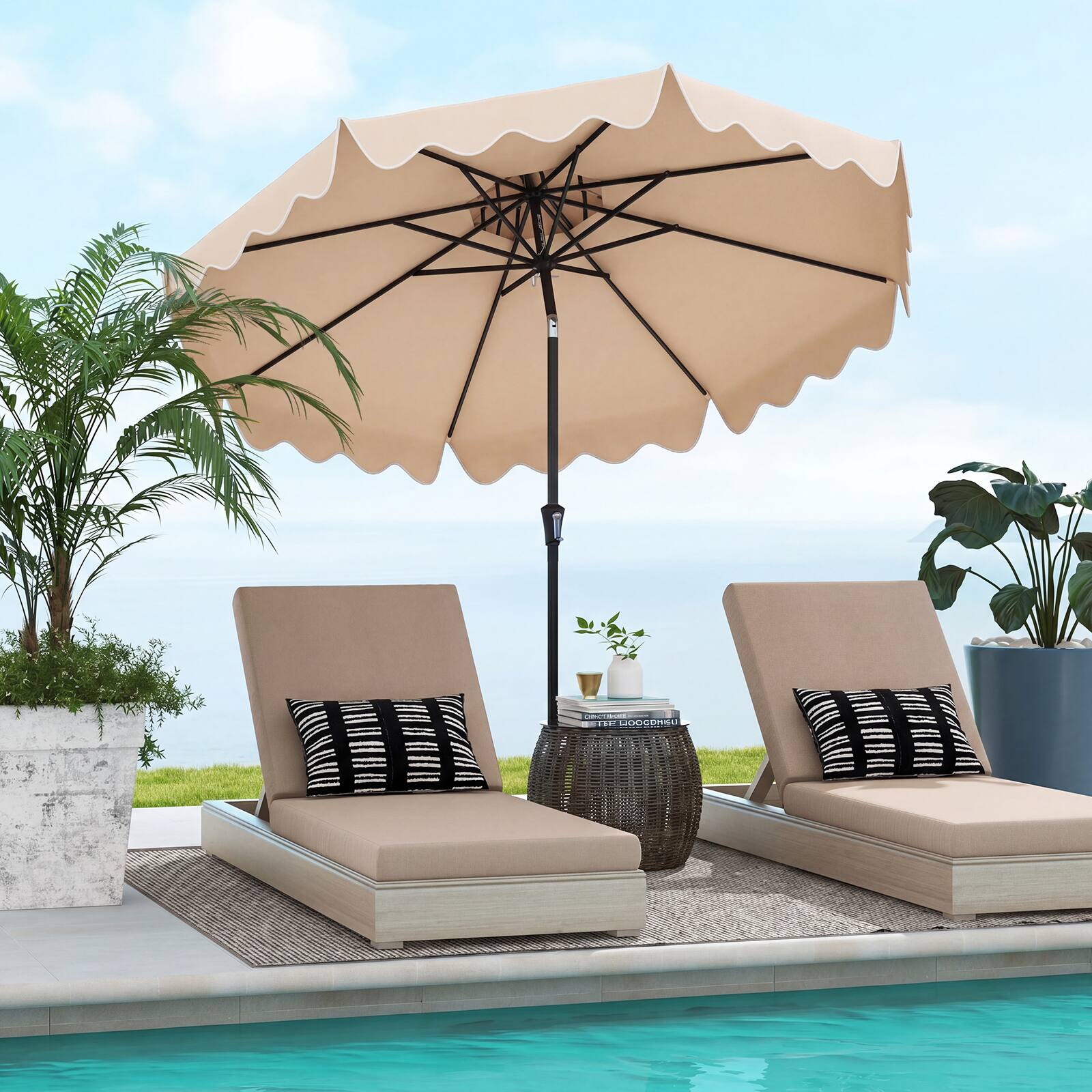 Alt View 4. Costway - Costway 9 FT Patio Umbrella 2-Tier Market Table Umbrella with Sun-Protective Canopy - Beige.