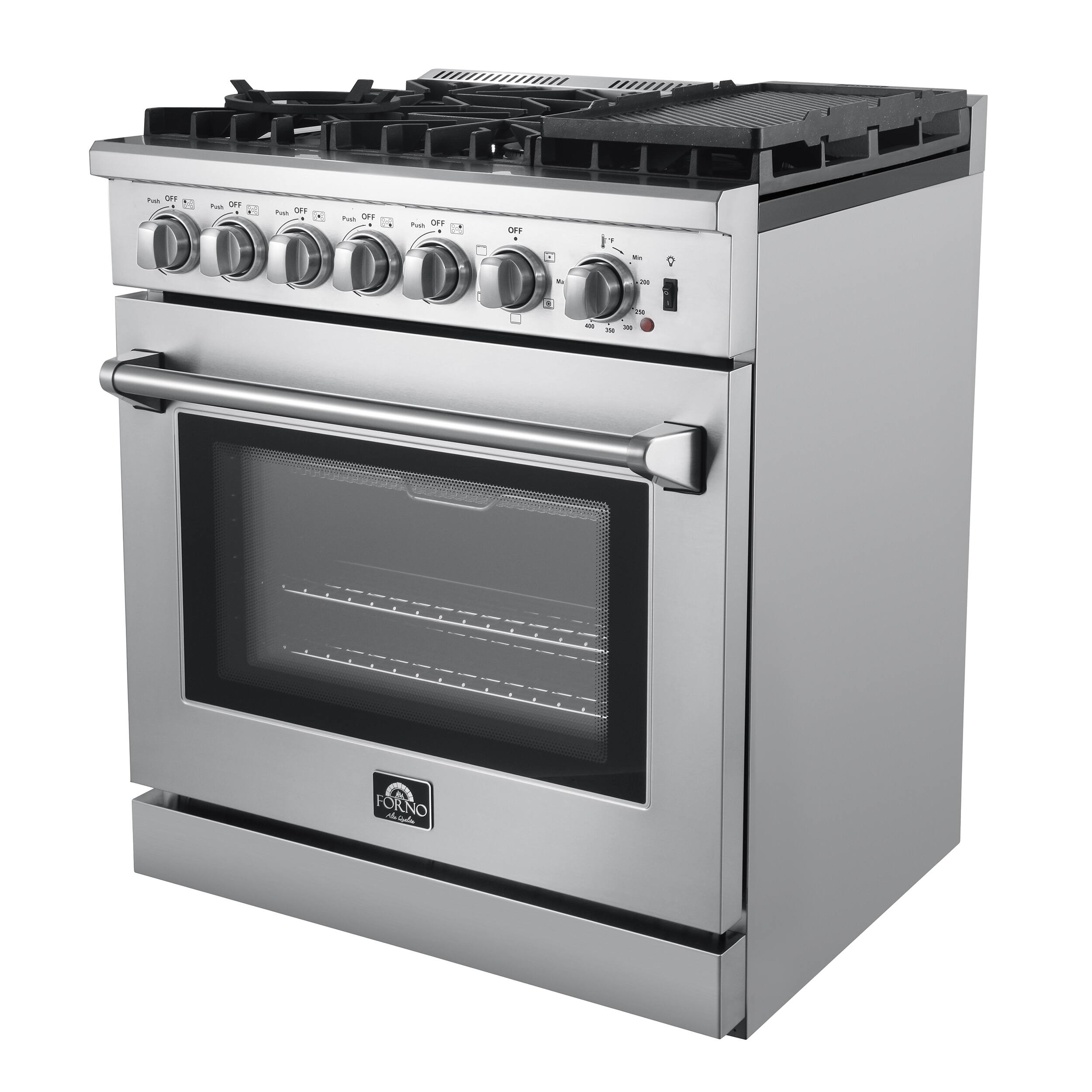 Angle. Forno Appliances - Lazio Alta Qualita 4.62 Cu. Ft. Freestanding Dual Fuel Range with Convection Oven - Stainless Steel.