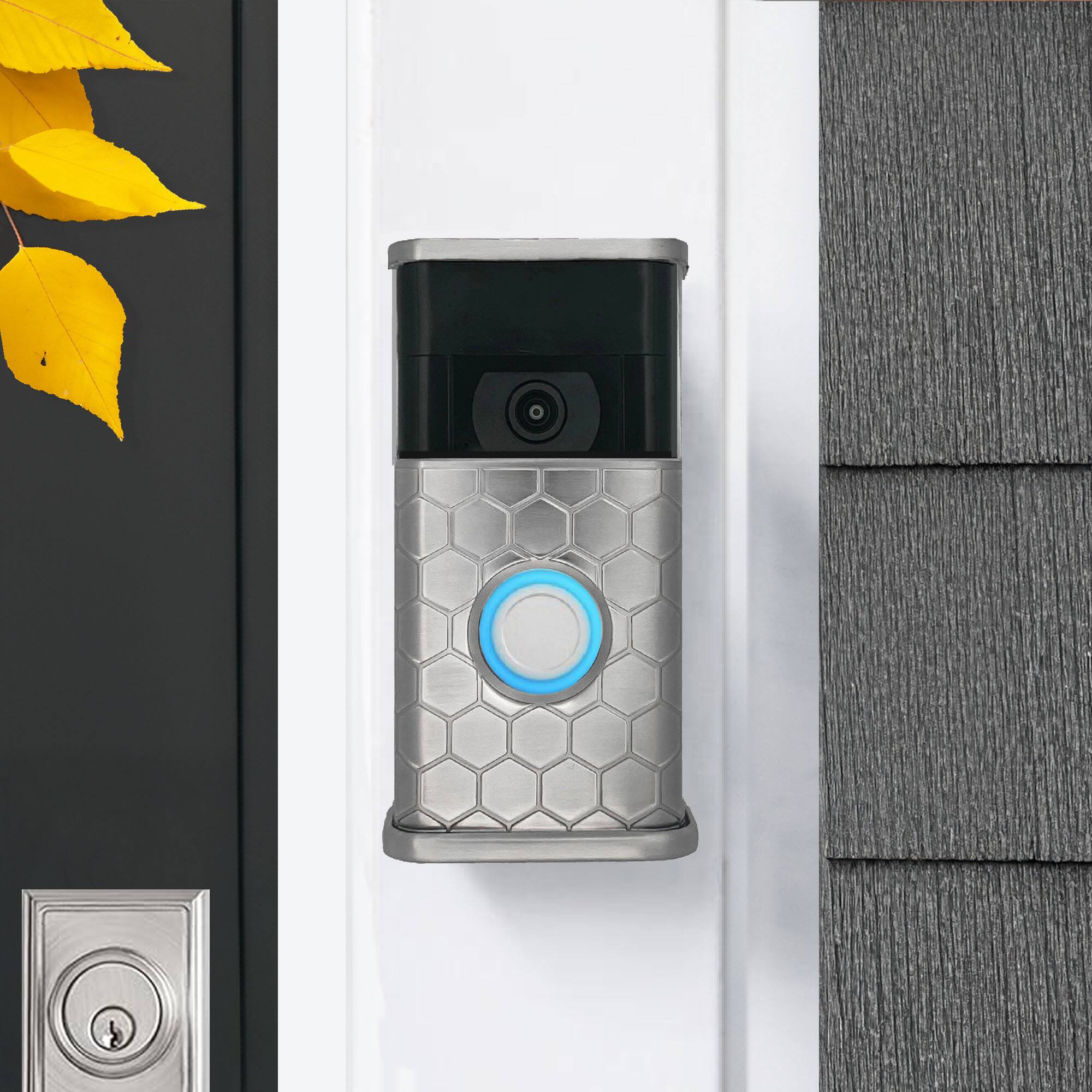 Alt View 3. Michael Healy - Honeycomb Video Doorbell Cover (Ring 2nd Gen) - Nickel Silver.
