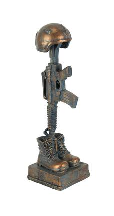 Front. Napco - Antique Bronze Finish Battle Cross Fallen Soldier Helmet Boots and Rifle Statue - Bronze.