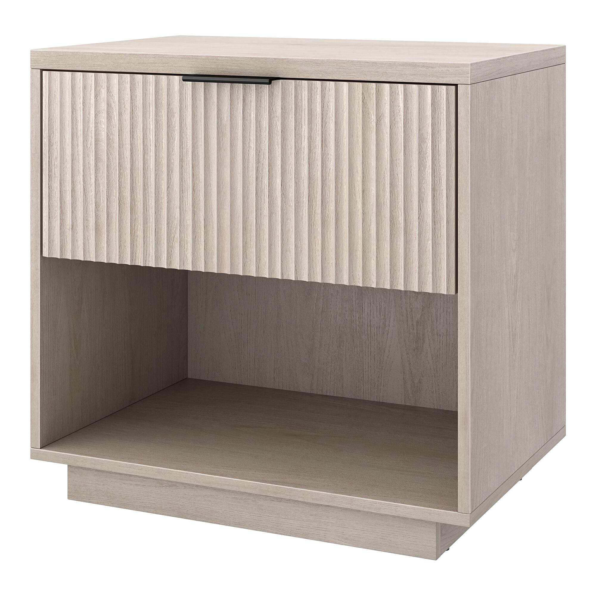 Left. Hudson&Canal - Karten 24" Wide Rectangular Fluted Nightstand in Alder White - White.