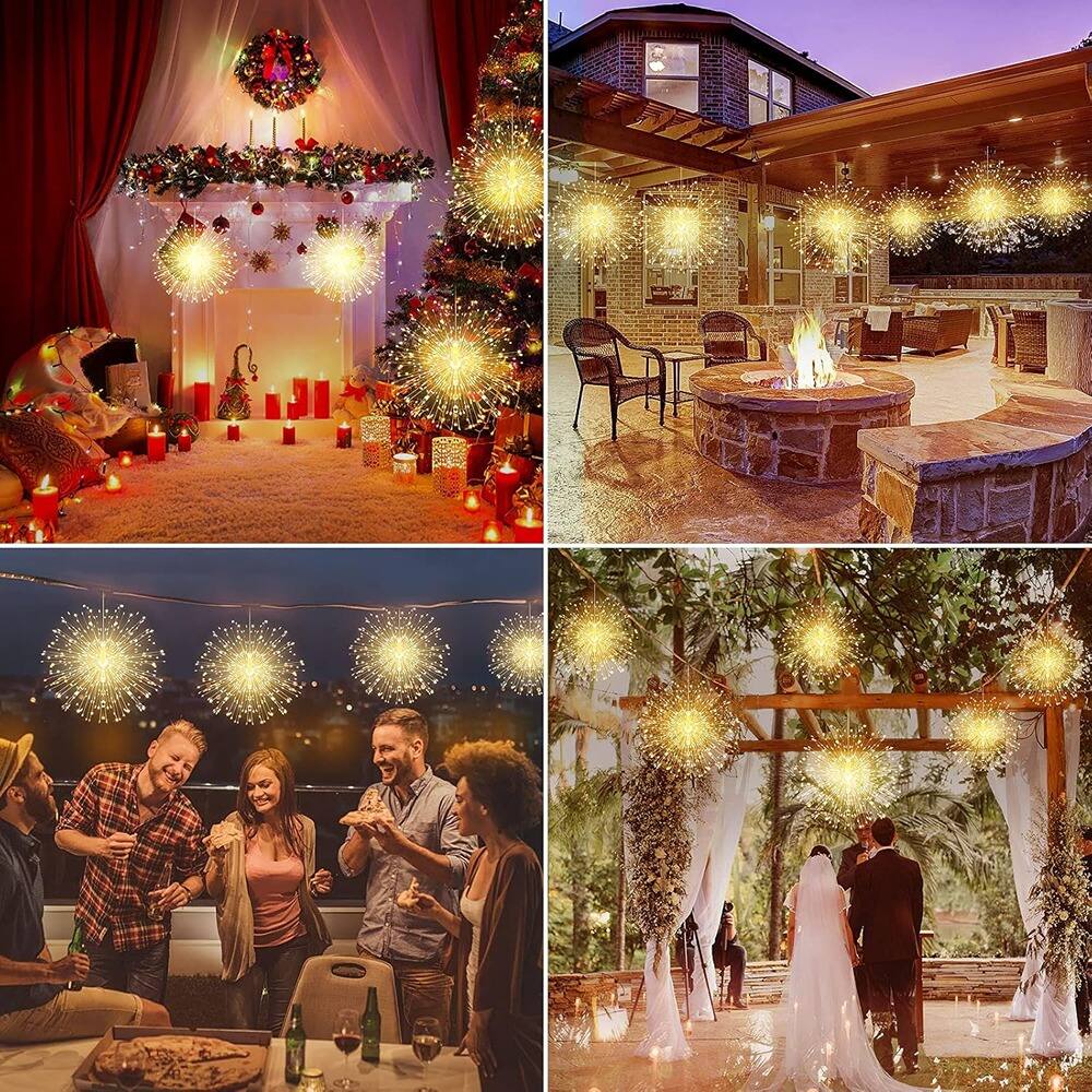 Alt View 1. Schertz - 4 Pack String Lights – 225 LED 8 Modes Dimmable with Remote Control | Waterproof Copper Wire Bursting Star Lights for Pa - ‎Warm Light.