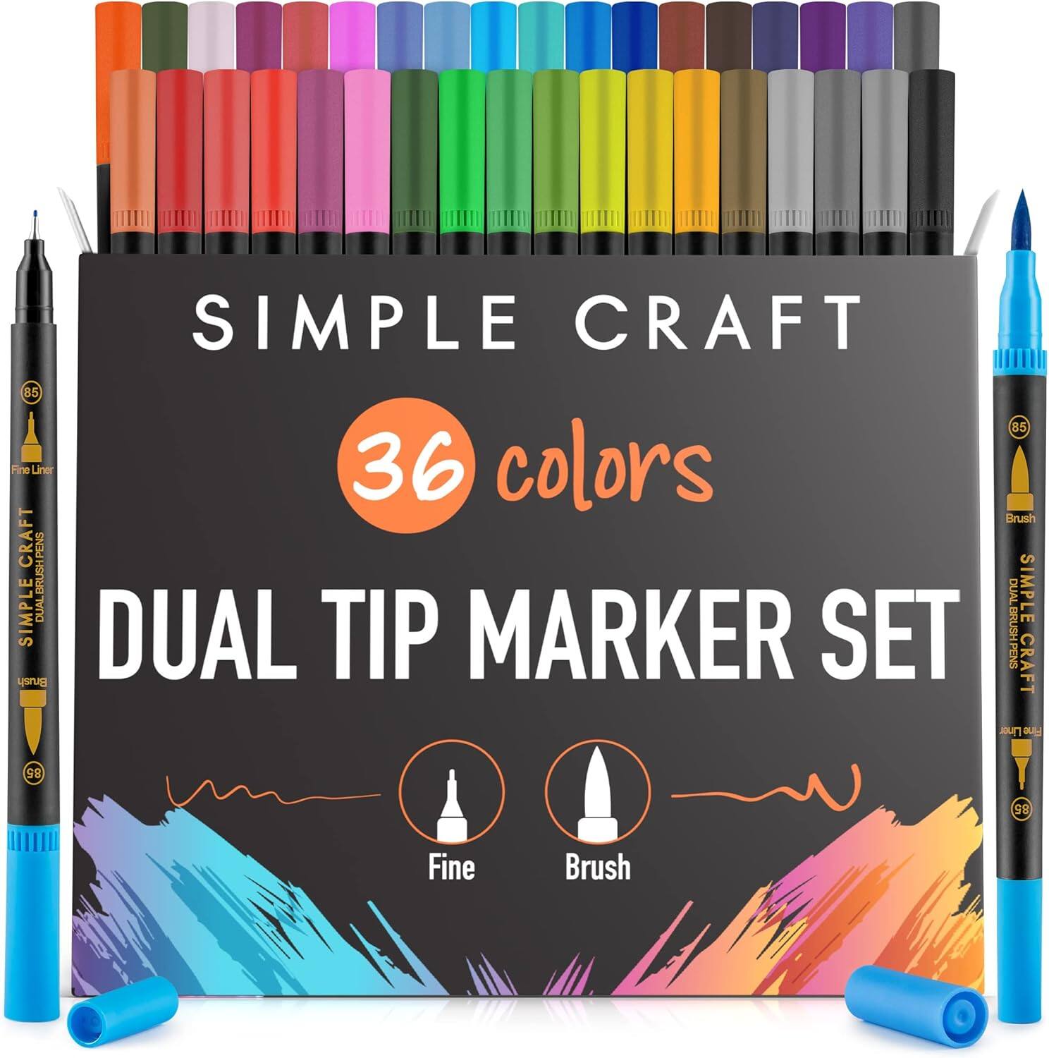 Zulay Kitchen - 36 Colored Dual Tip Brush Pens - Fine & Brush Tip Dual Brush Markers For Journaling by Simple Craft