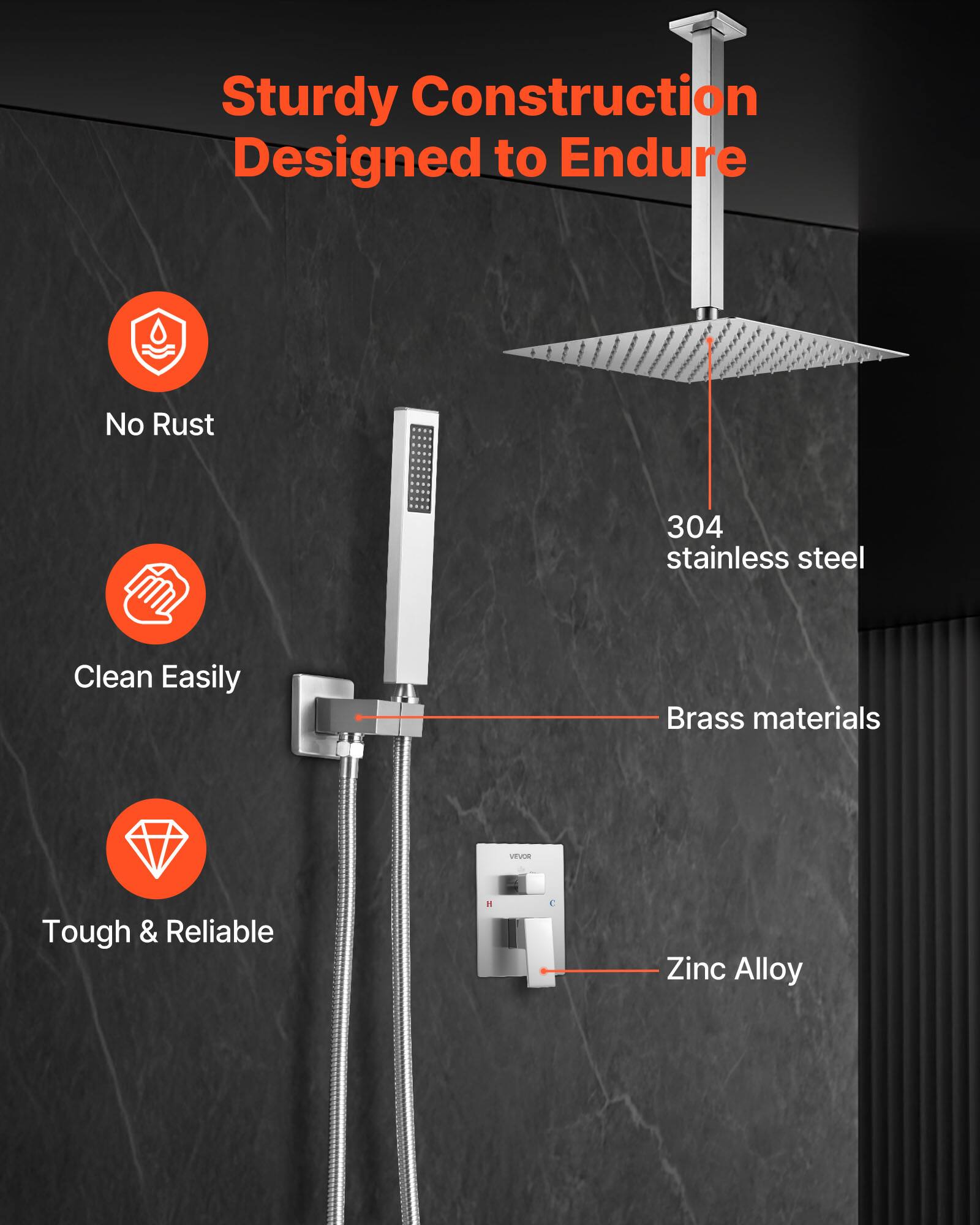 Sturdy Construction Designed to Endure, No Rust, Clean Easily, Tough & Reliable, 304 stainless steel, Brass materials, Zinc Alloy