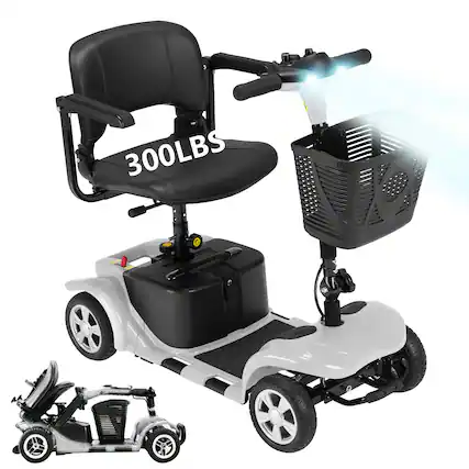 Front. Hover Heart - Heavy Duty 4 Wheel Mobility Scooter for Adults & Seniors - 15 Mile Electric Travel Scooter with Seat and Basket - Silver.