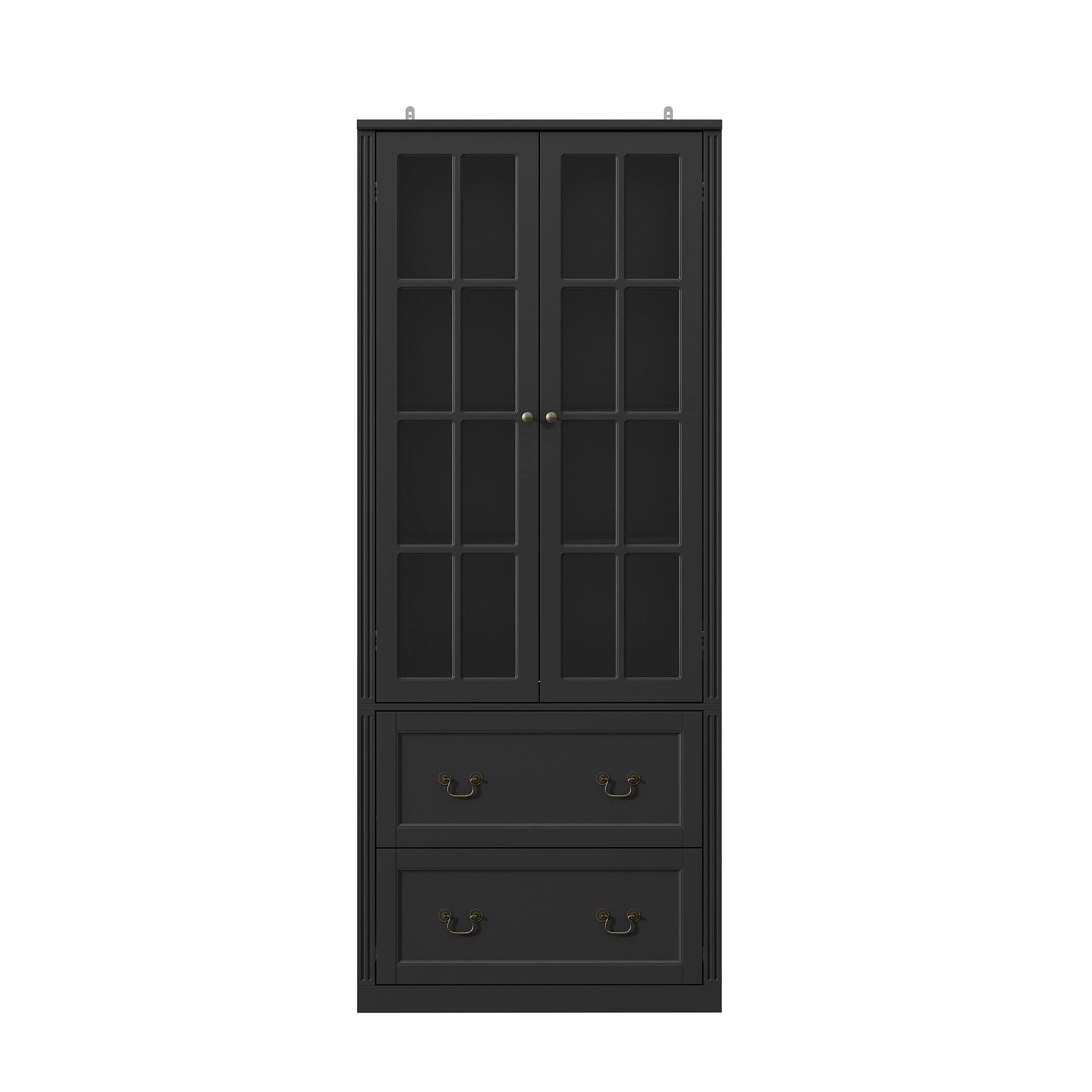 Famapy - Nordic - Style Display Cabinet - Glass Doors + Brass Handles, Perfect for Book & Collection Display - Black