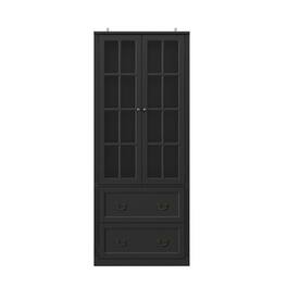 Famapy - Nordic - Style Display Cabinet - Glass Doors + Brass Handles, Perfect for Book & Collection Display - Black