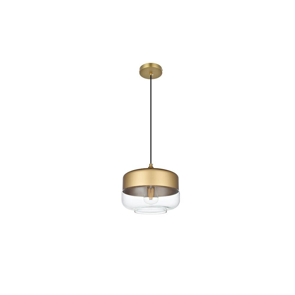 Angle. Living District - Ashwell 10 Inch Pendant Clear Shade in Satin Gold - Satin Gold And Clear.