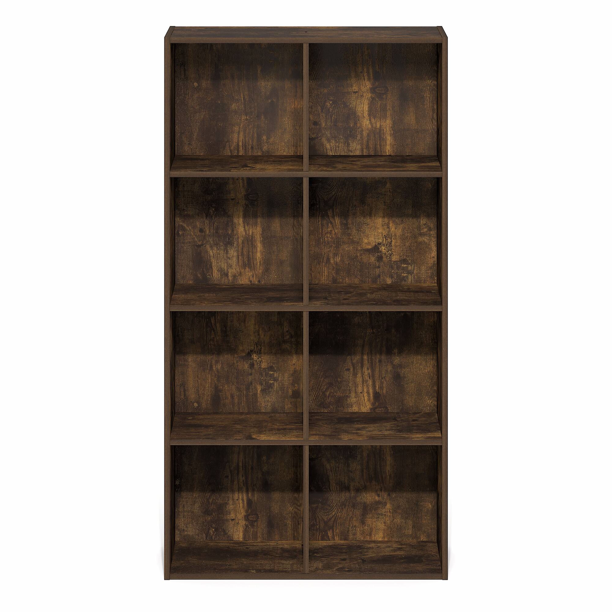 Alt View 6. Furinno - LUDER Book Shelf, 8-Cube Bookshelf, Bookcase with Open Shelves, 9.5 x 24.6 x 47 - Amber Pine.