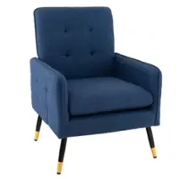 Costway - Modern Linen Accent Chair with Solid Metal Legs - Blue - Front_Zoom