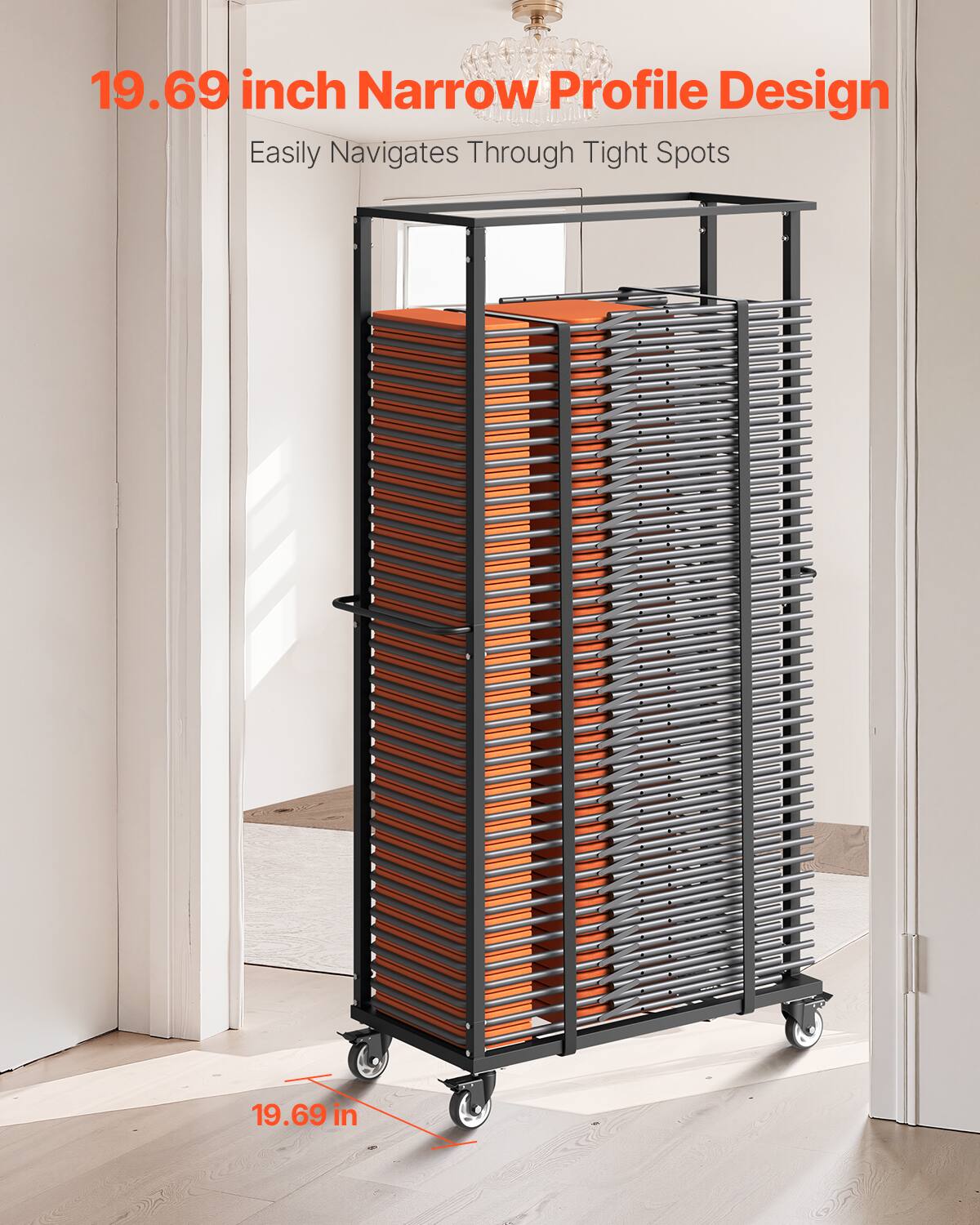 19.69 inch Narrow Profile Design, Easily Navigates Through Tight Spots, 19.69 in