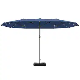 Outsunny - Parasol 14.4ft Double-Sided Sun Umbrella with Base, Patio Parasol with LED Solar Lights - Navy Blue