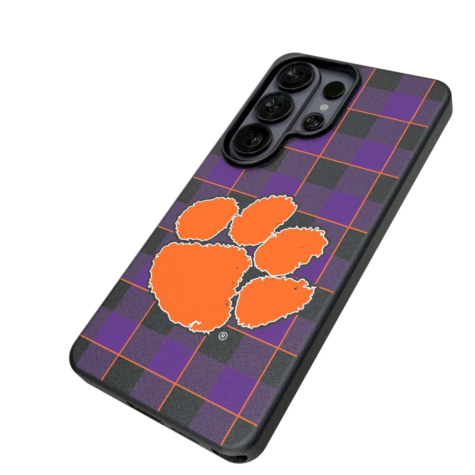 Alt View 1. Keyscaper - Clemson Tigers Plaid Galaxy Magnetic Bump Case - S26 Plus - Black.