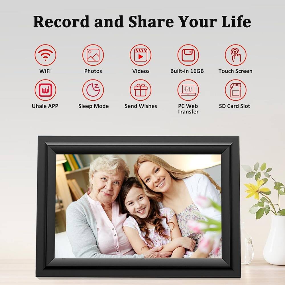 Record and Share Your Life

- WiFi
- Photos
- Videos
- Built-in 16GB
- Touch Screen
- Uhale APP
- Sleep Mode
- Send Wishes
- PC Web Transfer
- SD Card Slot
