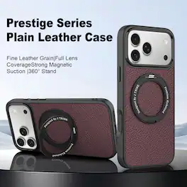 Dteck - Magnetic Case for Apple iPhone 17 Pro Max, PU Leather Texture Slim Shockproof Cover with 360° Rotatable Ring Kickstand - Purple