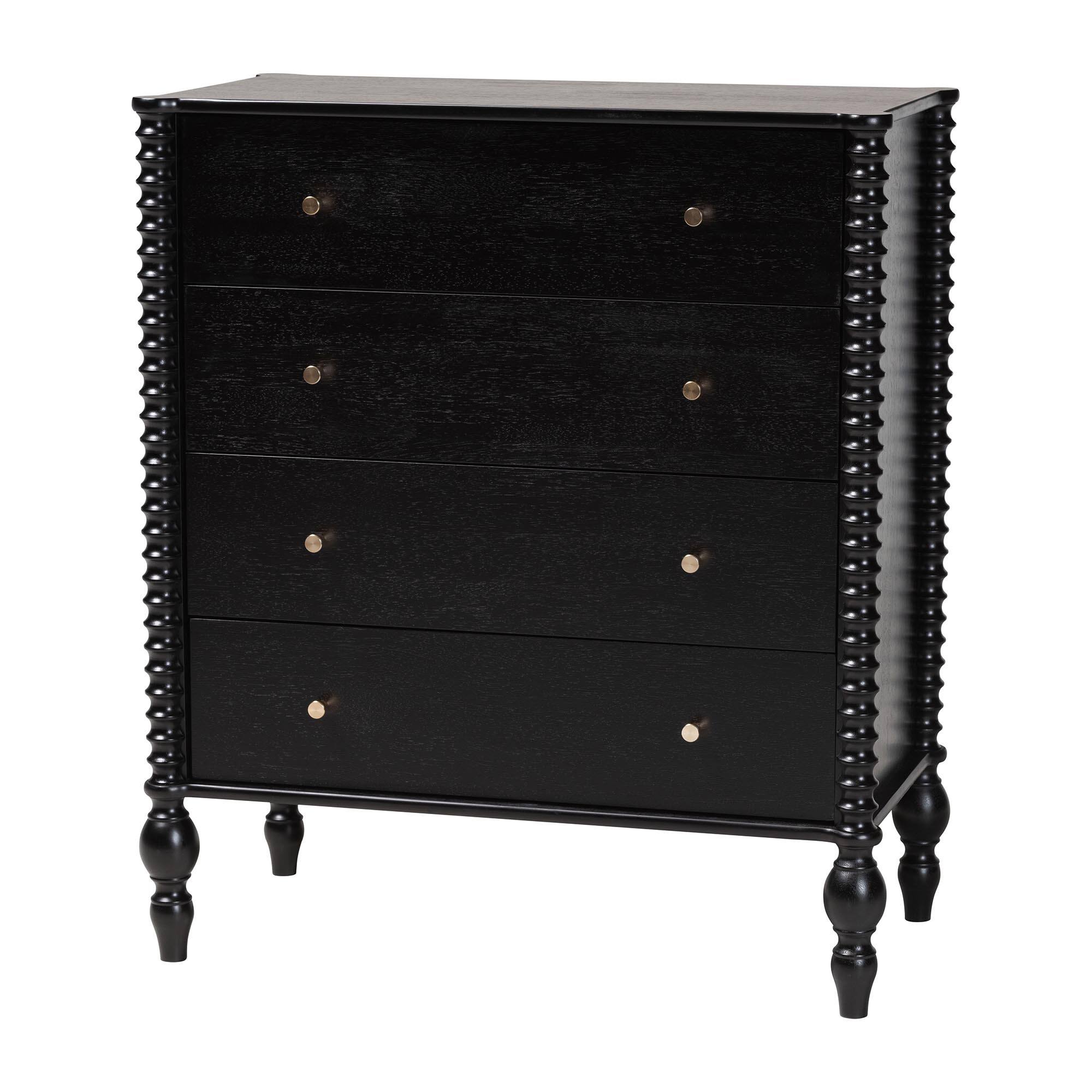 Alt View 1. Baxton Studio - Denita Spindle 4-Piece Bedroom Set - Farmhouse Platform Bed with Matching Dresser, Chest, and 1-Drawer Nightstand, Twin - Black.