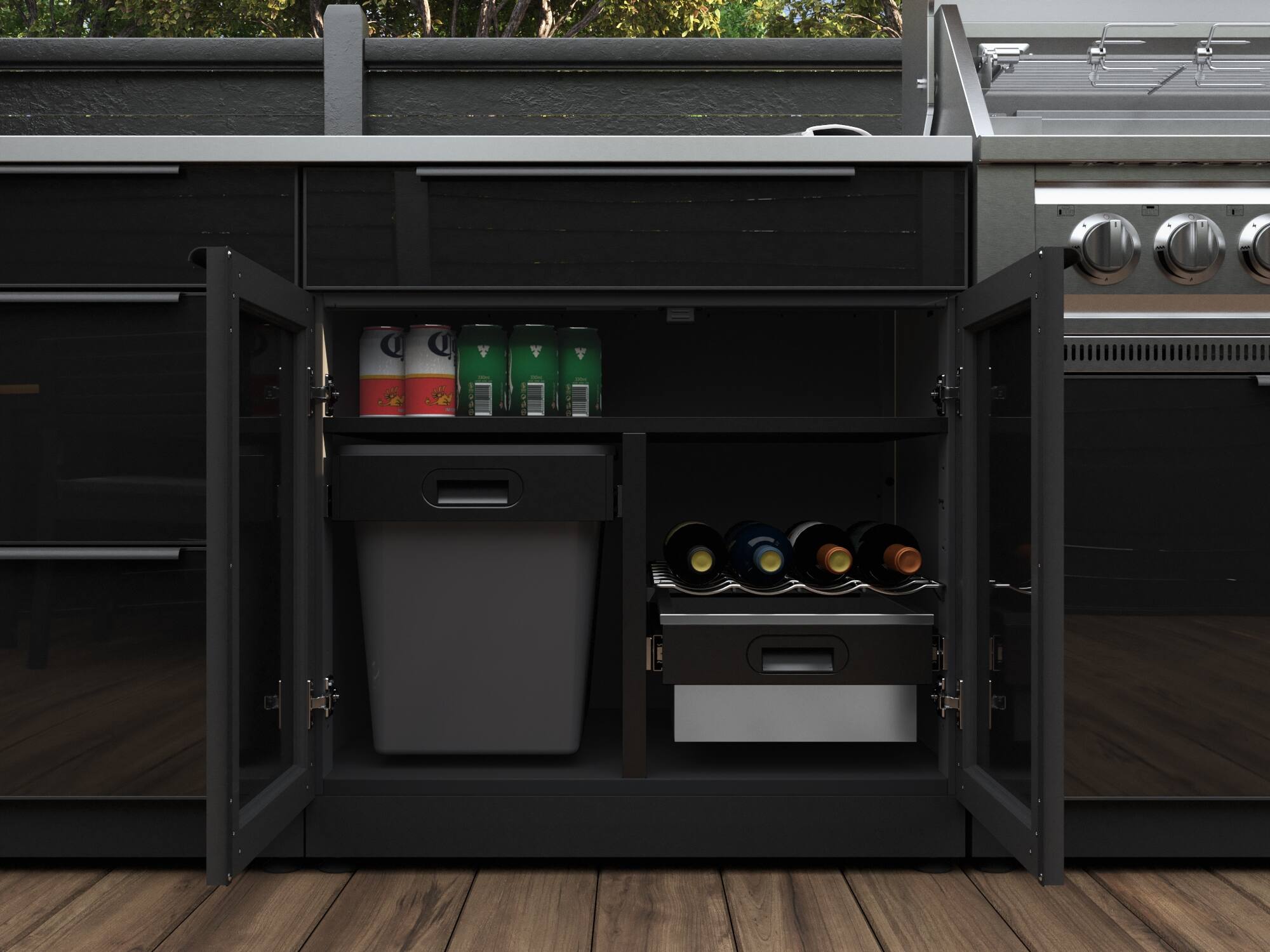 Alt View 3. NewAge Products - Outdoor Kitchen Aluminum 6 Piece Cabinet Set with Sink, Bar, Grill Cabinet, Performance Grill, Countertop and Fridge - Black.