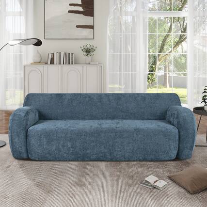 Front. Tiramisubest - 81.5" Minimalist Compression Sofa,Curved Design,3-Seater Casual Sofa for Living Rooms,Bedrooms,and Apartments,Dark Blue - Dark Blue.