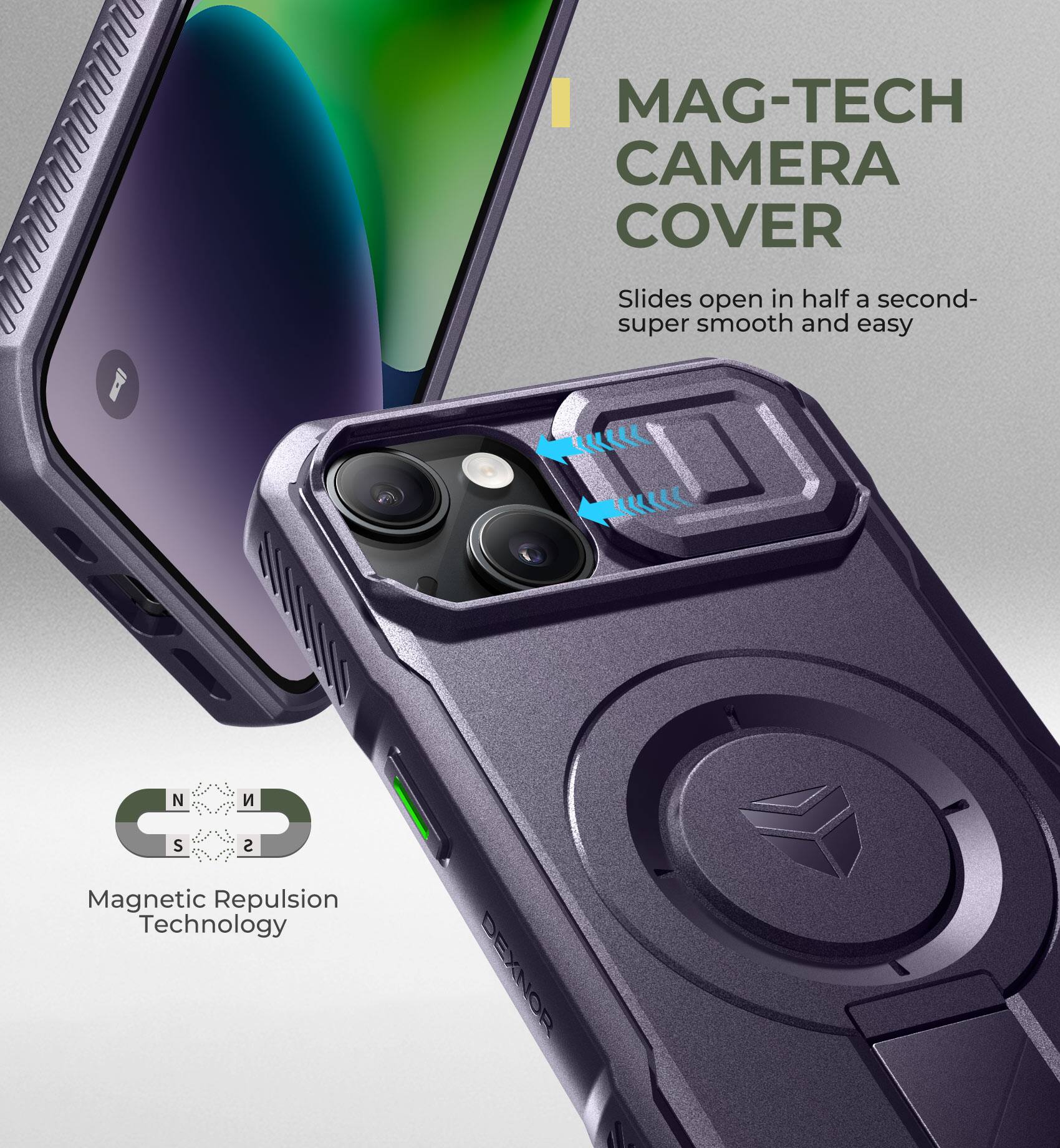MAG-TECH CAMERA COVER

Slides open in half a second- super smooth and easy

Magnetic Repulsion Technology