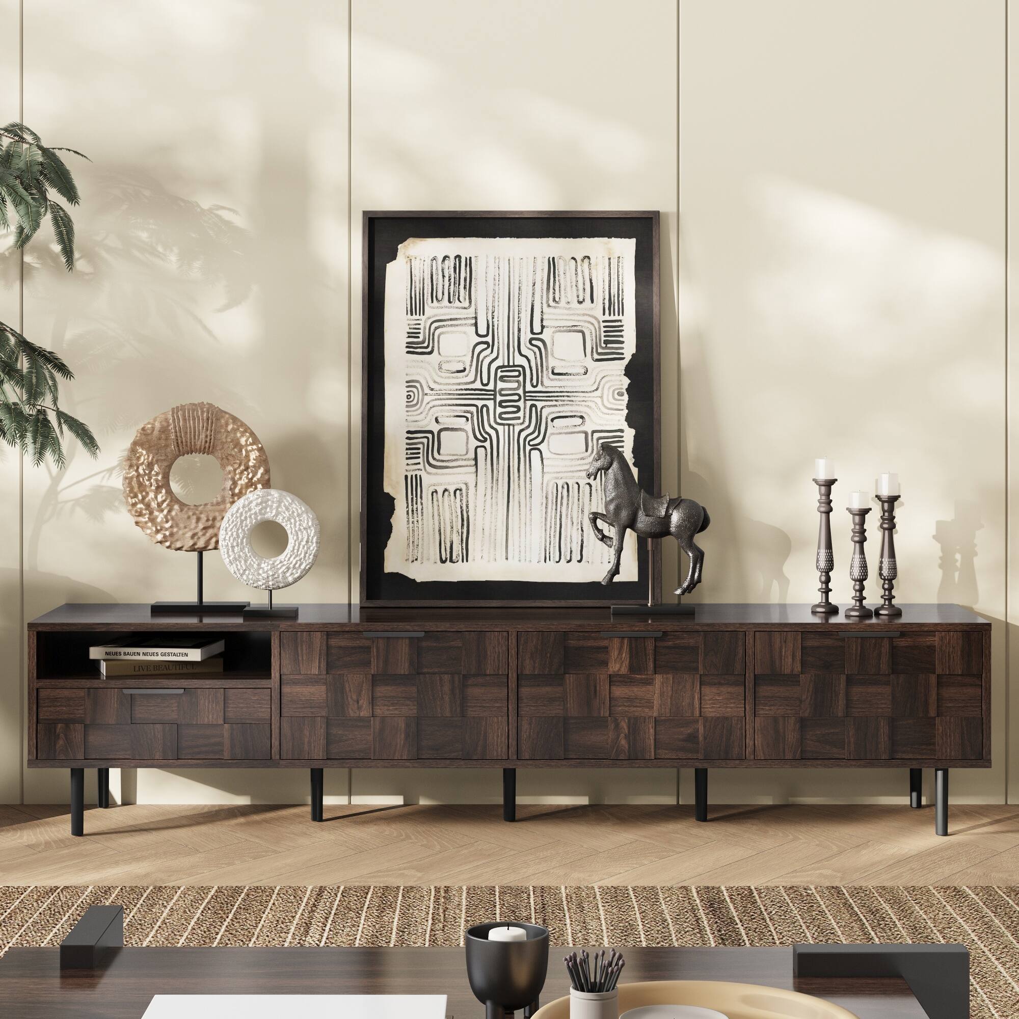 Alt View 4. Spaco - Spaco 78 " Modern TV Stand for 65+ Inch TVs, TV Console with Storage Cabinets for Living Room, Entertainment Center - Walnut.