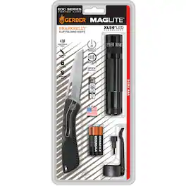 Maglite - XL50 3-AAA LED Flashlight and Gerber Sharkbelly Folding Knife Kit, 200 Lumens, Black