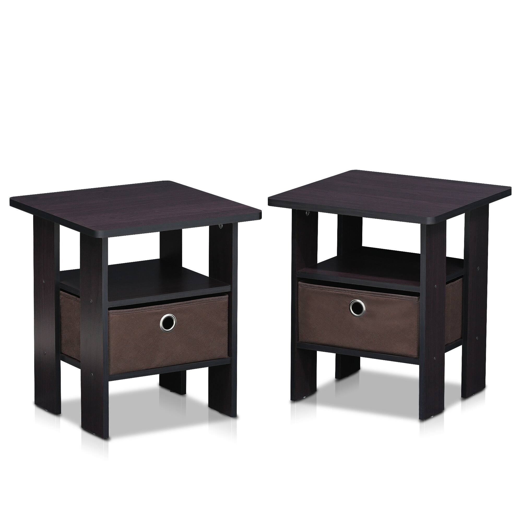 Front. Furinno - Andrey End Table Nightstand with Bin Drawer, Set of 2 - Dark Walnut.