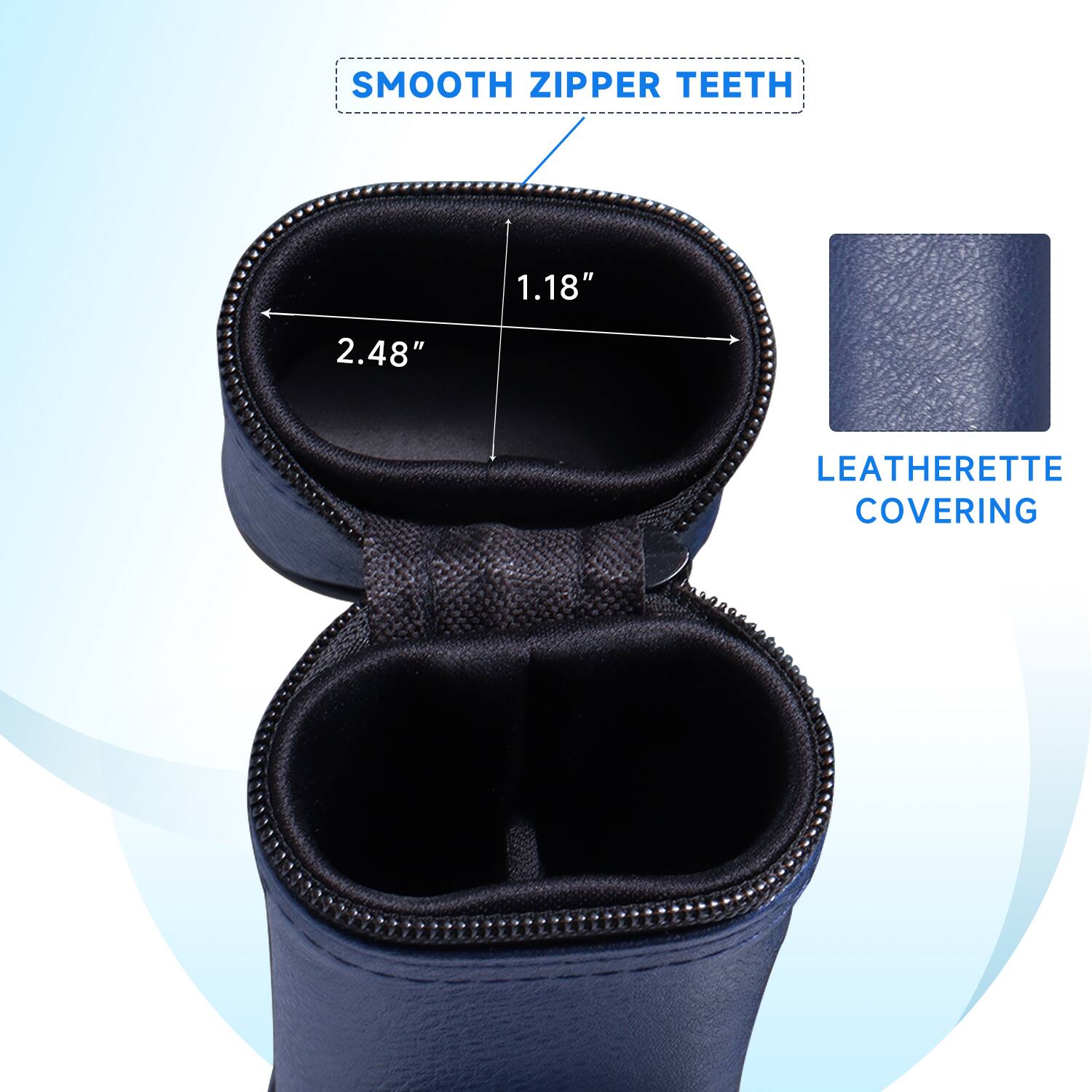 SMOOTH ZIPPER TEETH 1.18" 2.48" LEATHERETTE COVERING