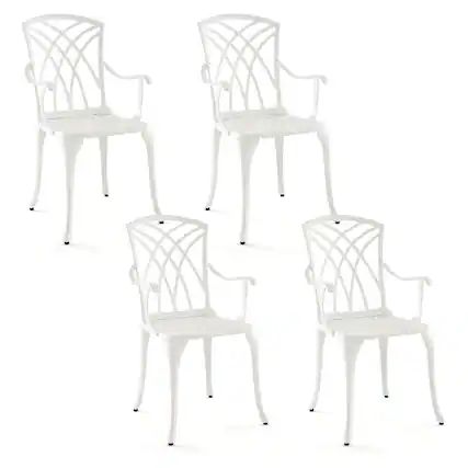 Front. Gymax - Gymax Set of 4 Cast Aluminum Patio Dining Chairs w/ Armrests Patio Bistro Chairs - White.