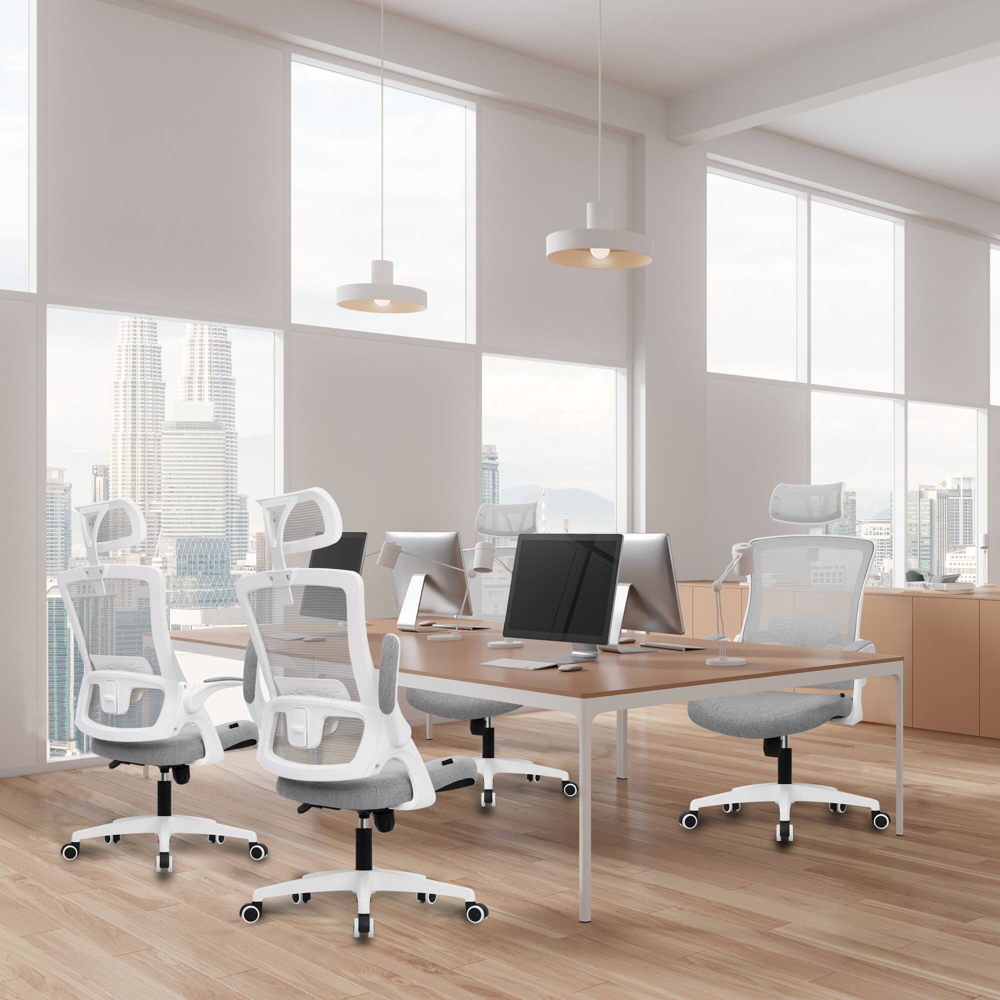 Alt View 7. Neo Chair - Office Desk Chair Computer High Back Support Mesh Comfy Adjustable Ergonomic Headrest Lumbar Rolling Flip-up Armrests - Plastic Base-Gray.