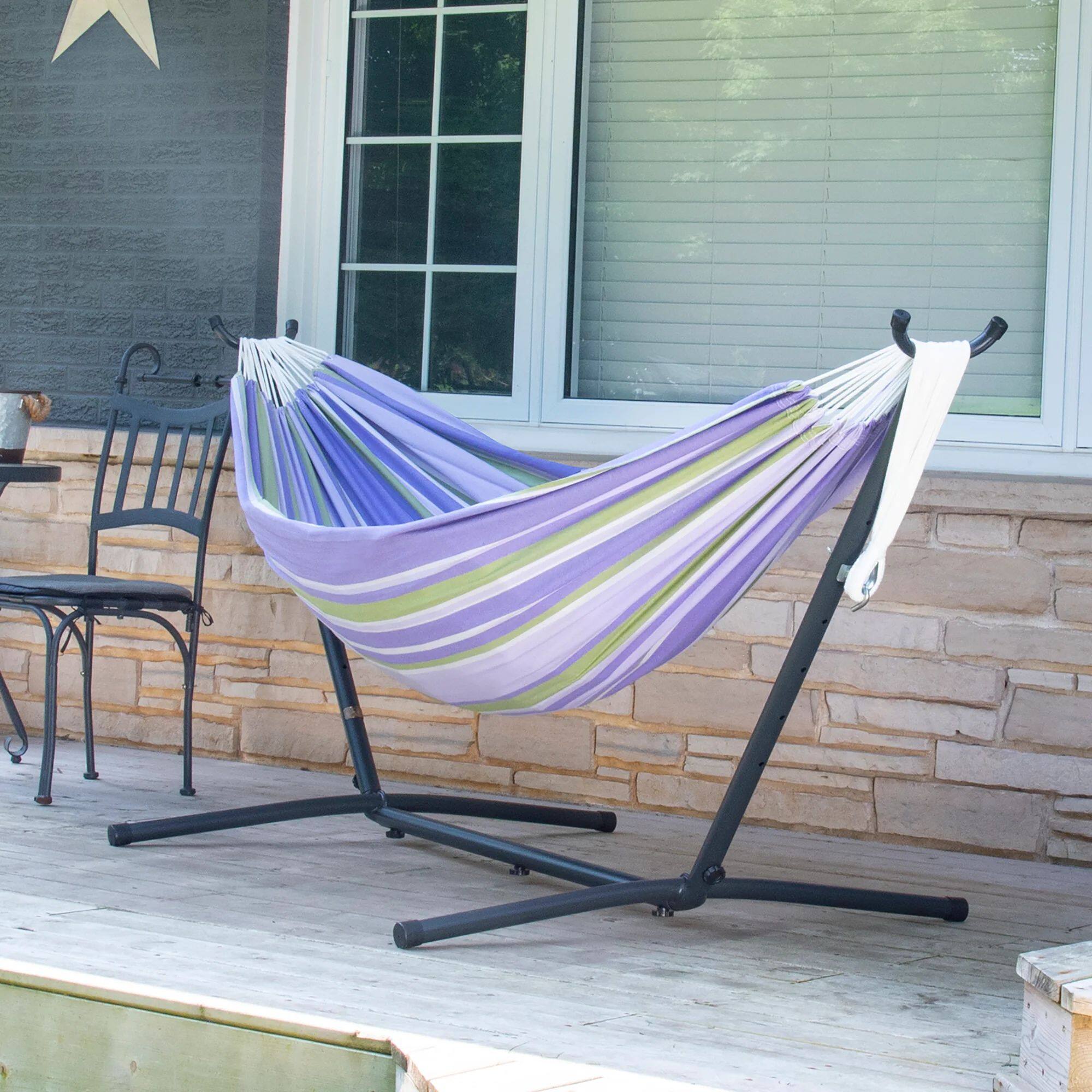 Alt View 2. Vivere - Vivere Double Cotton Hammock, Comfortable Daybed, Steel Stand, 9', Tranquility - Tranquility.
