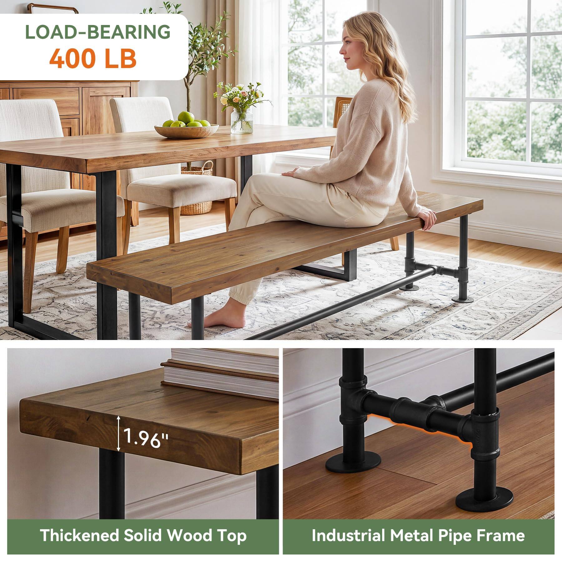 LOAD-BEARING 400 LB

1.96" Thickened Solid Wood Top

Industrial Metal Pipe Frame