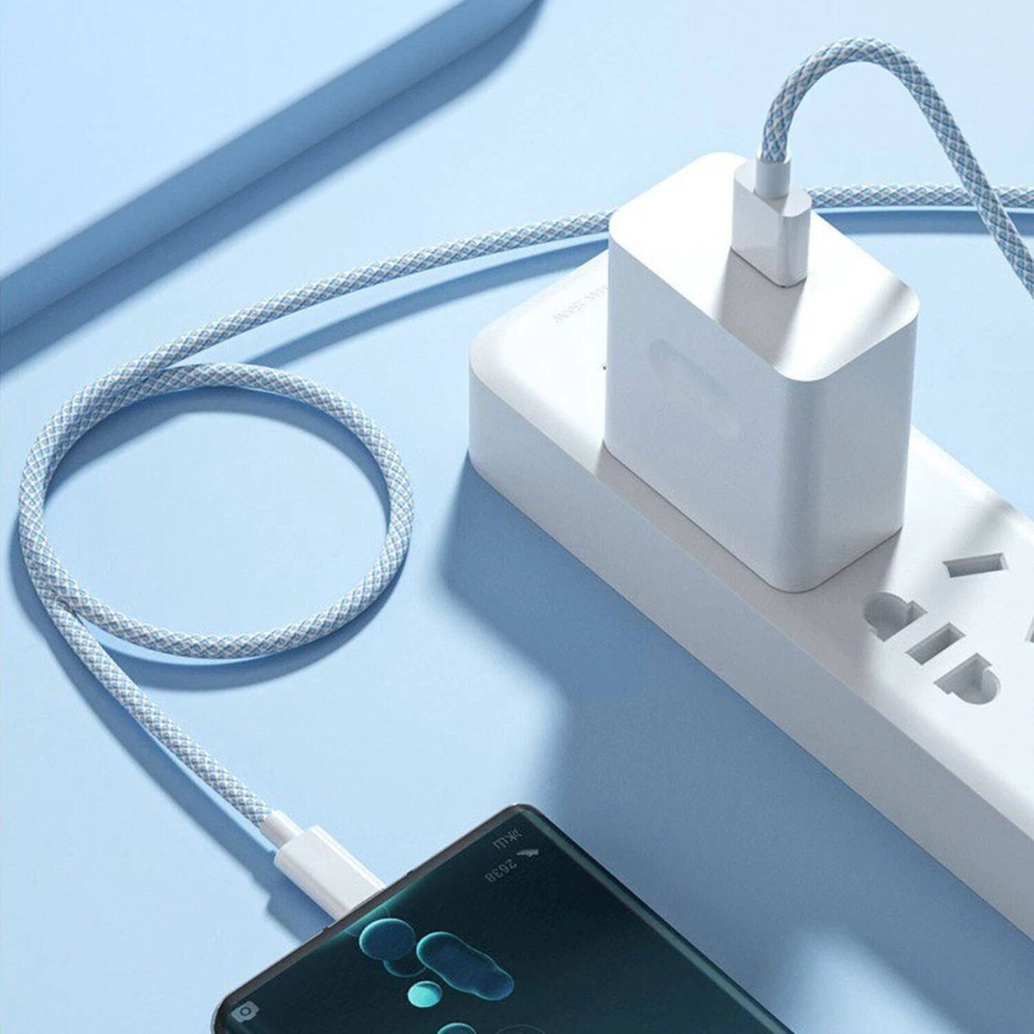 Angle. Stock Preferred - 20W USB-C Fast Charger with 2m Nylon USB-C to USB-C Cable for iPhone 15/14, Samsung, iPad.