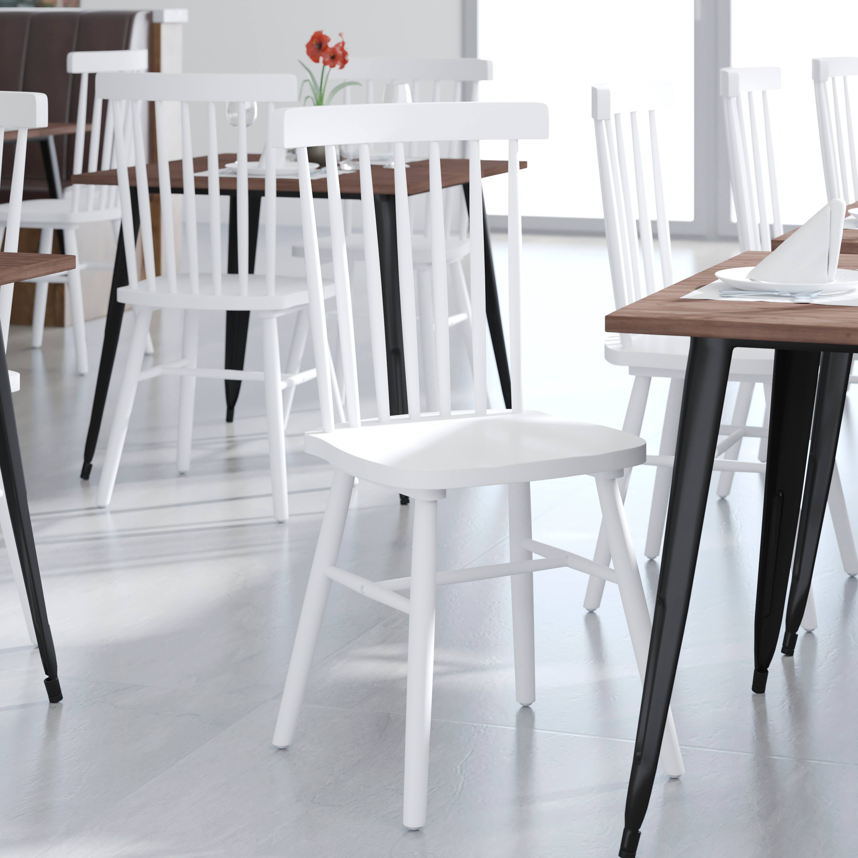 Alt View 3. Flash Furniture - Ingrid Set of 2 Commercial Grade Windsor Dining Chairs, Solid Wood Armless Spindle Back Restaurant Dining Chairs in Whit - White.