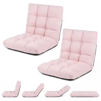 Front. Costway - Costway 2PCS 14-Position Adjustable Floor Chair Cushioned Lazy Sofa Bed Sleeper Recliner - Light Pink.