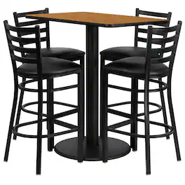 Emma + Oliver - 24"x42" Rectangular Laminate Table Set with 4 Ladder Back Stools - Natural Top/Black Vinyl Seat