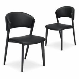 LeisureMod - Aspen 2-PCS Mid-Century Leather Dining Side Chair with Scratch-Resistant Powder-Coated Iron Legs - Black