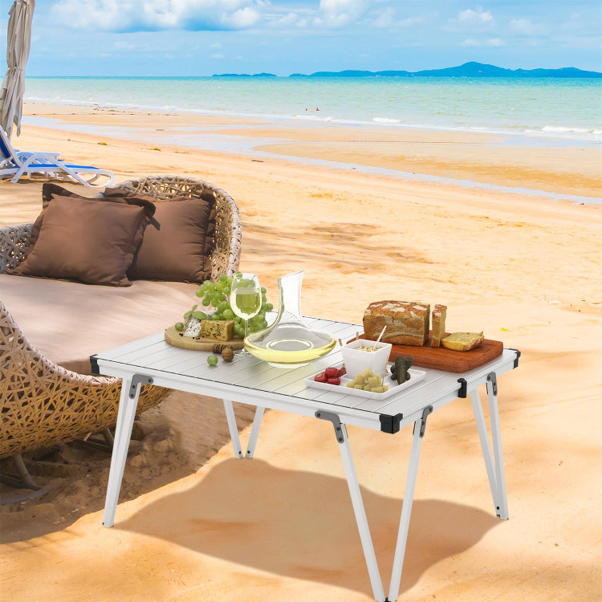 Alt View 2. Boyel Living - Silver Folding Camping Picnic Table with Storage Bag 37-in L x 27-in W x 19.0-in H Waterproof Desktop - Silver.