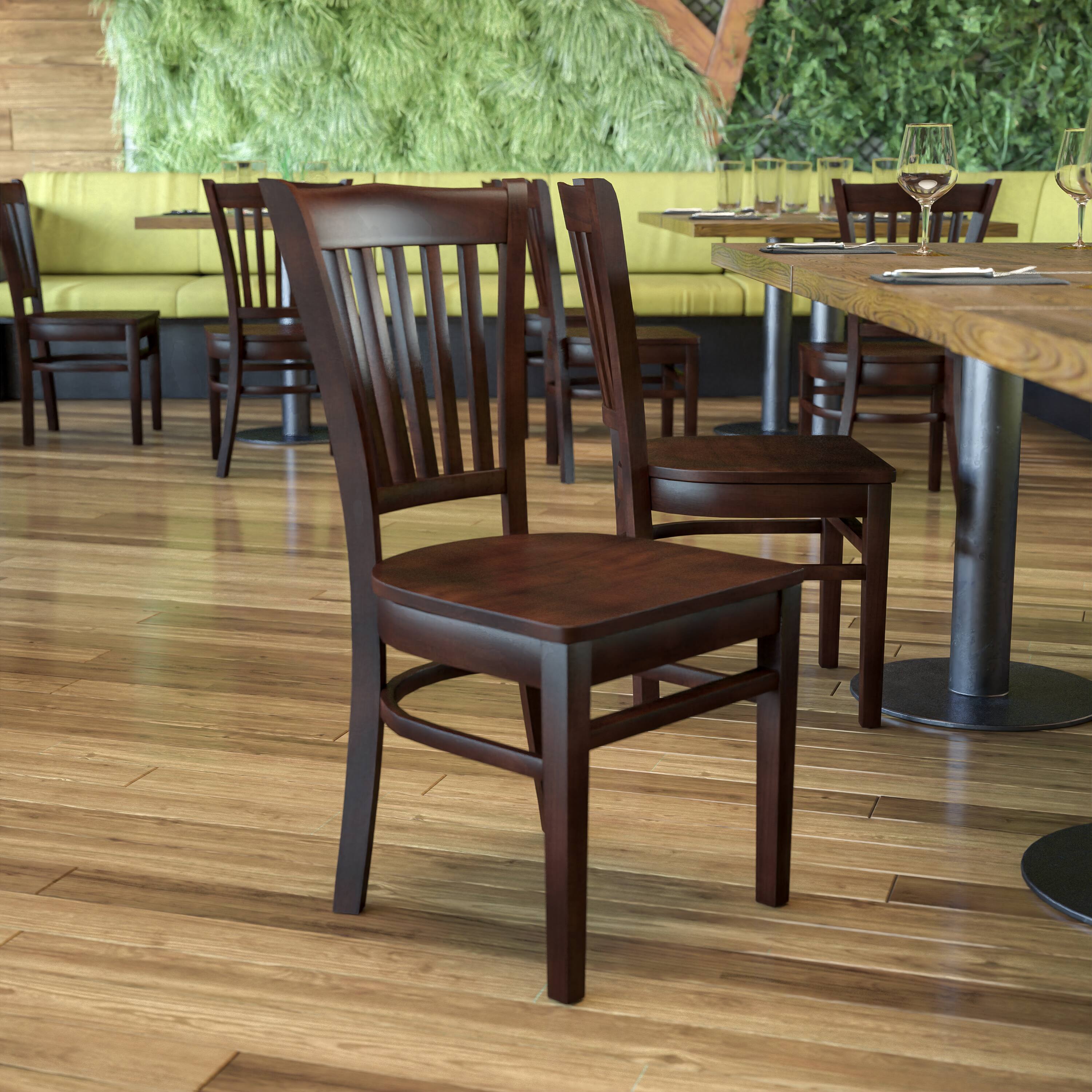 Alt View 1. Emma + Oliver - Vertical Slat Back Wooden Restaurant Dining Chair - Walnut Wood Seat/Walnut Wood Frame.