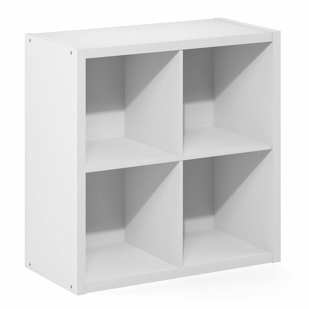 Left. Furinno - CUBICLE Book Shelf, 4-Cube Bookshelf, Bookcase, Reversible, Closed Back, Extra Thick Frame, 14.6 x 30 x 30 - White.