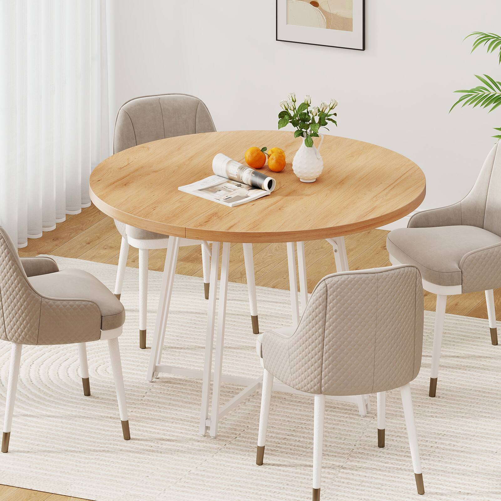 Alt View 5. Gymax - Gymax 47 Inch Dining Table w/8 Metal Supporting Legs & Cross Base for Dining Room - Yellow.