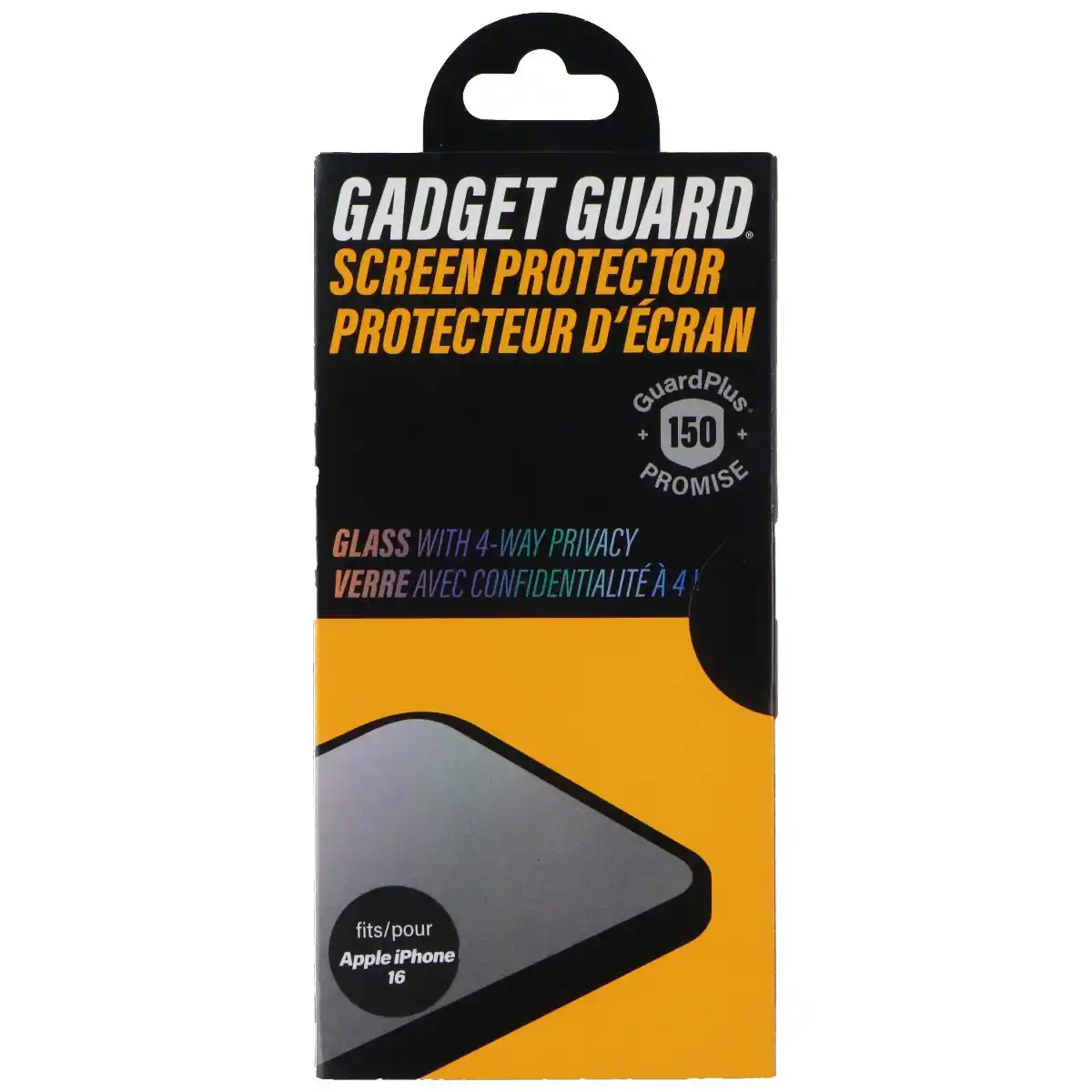 GADGET GUARD. SCREEN PROTECTOR PROTECTEUR D'ÉCRAN GuardPlus 150 + PROMISE GLASS WITH 4-WAY PRIVACY VERRE AVEC CONFIDENTIALITÉ 4 fits/pour Apple iPhone 16