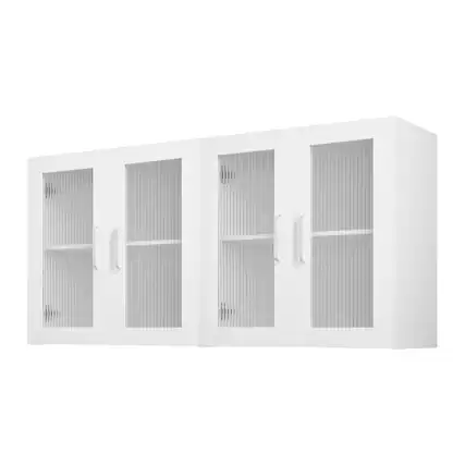 Front. VEVOR - Laundry Room Wall Cabinet, 2-Tier Wall Mounted Cabinet with Adjustable Shelf, Cupboard Storage with 4 Doors, for Kitchen - White.