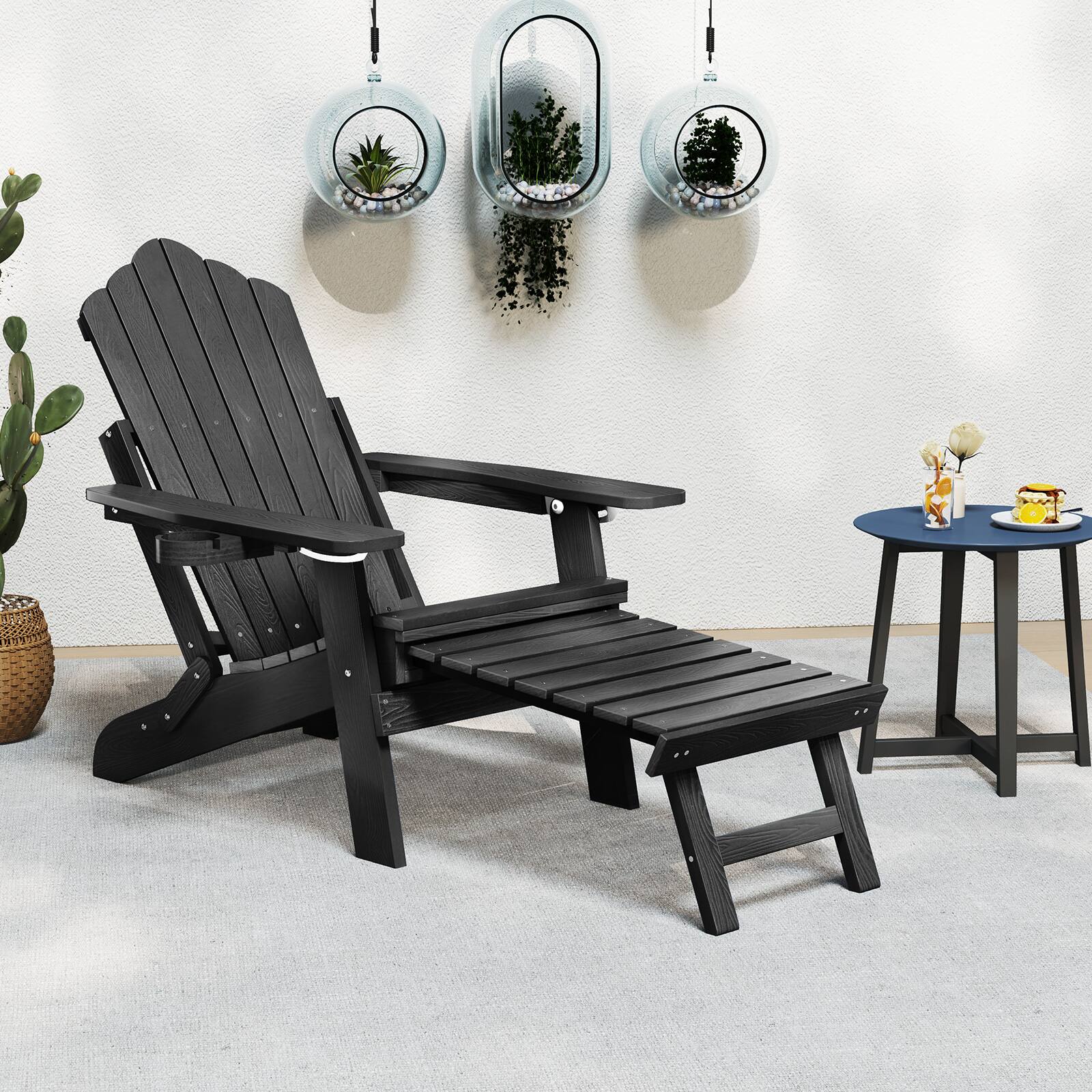 Alt View 3. Gymax - Gymax 2 PCS Folding Adirondack Chair HIPS Fire Pit Chair w/ Adjustable Backrest Black - Black.