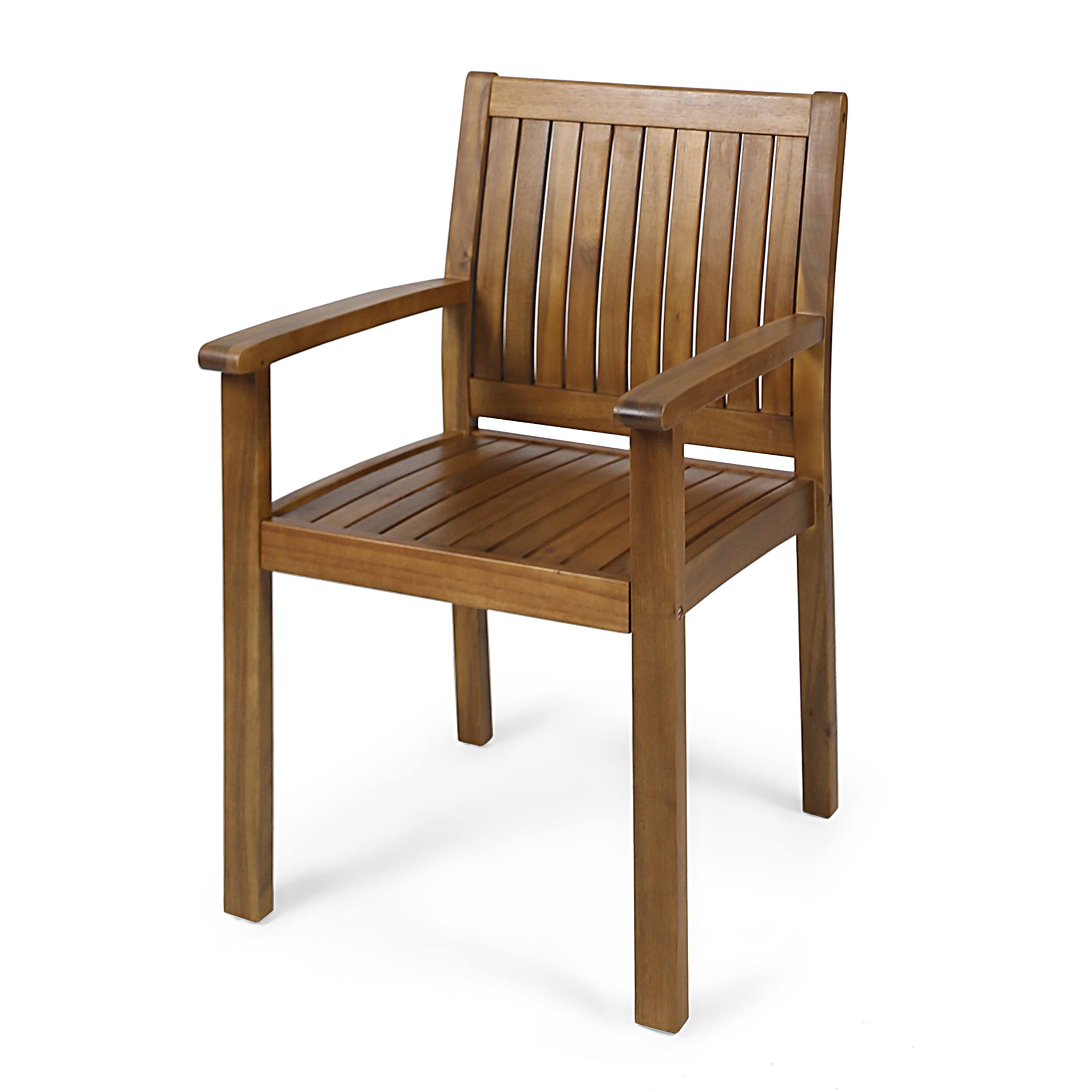 Alt View 5. Whisen - Outdoor Dining Chair Set of 2, Acacia Wood Patio Chairs with Slat Design, Weather-Resistant Armchairs for Backyard - Teak.