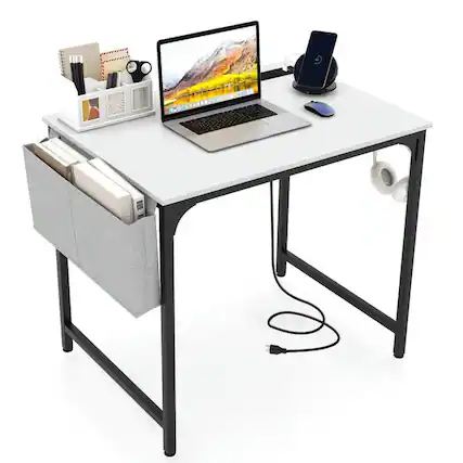 Front. Kadyn - 32 Inch Computer Desk Small Home Office Desk with Charging Station-White, Home Office Desks, Gaming Computer Desks - White.