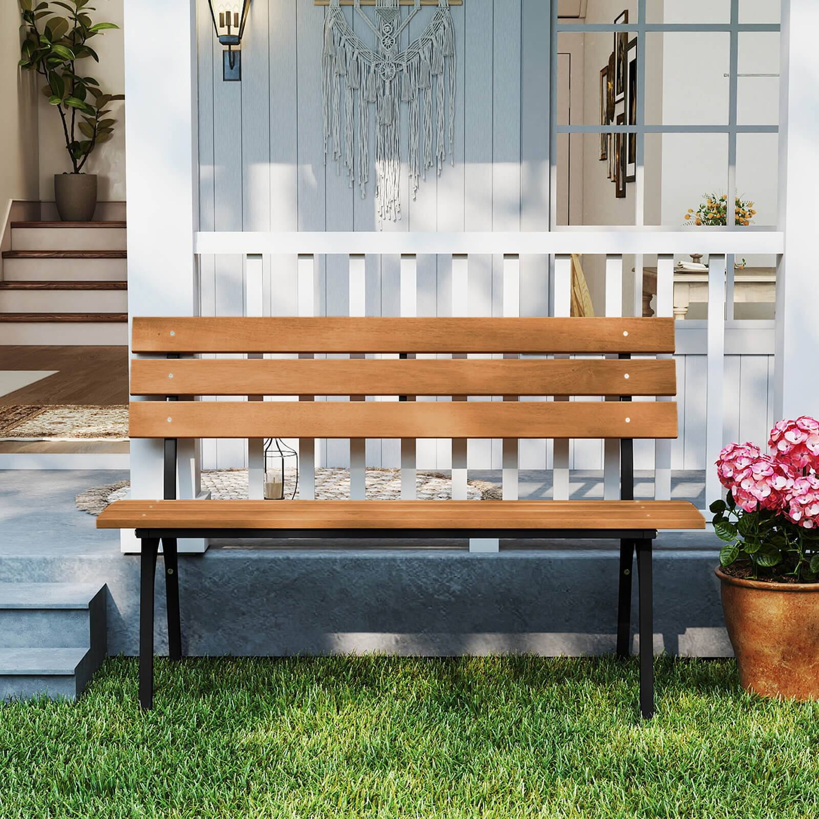 Alt View 5. Costway - Costway Acacia Wood Patio Loveseat with Heavy Duty Metal Frame, Slatted Backrest and Seat - Natural,Black.