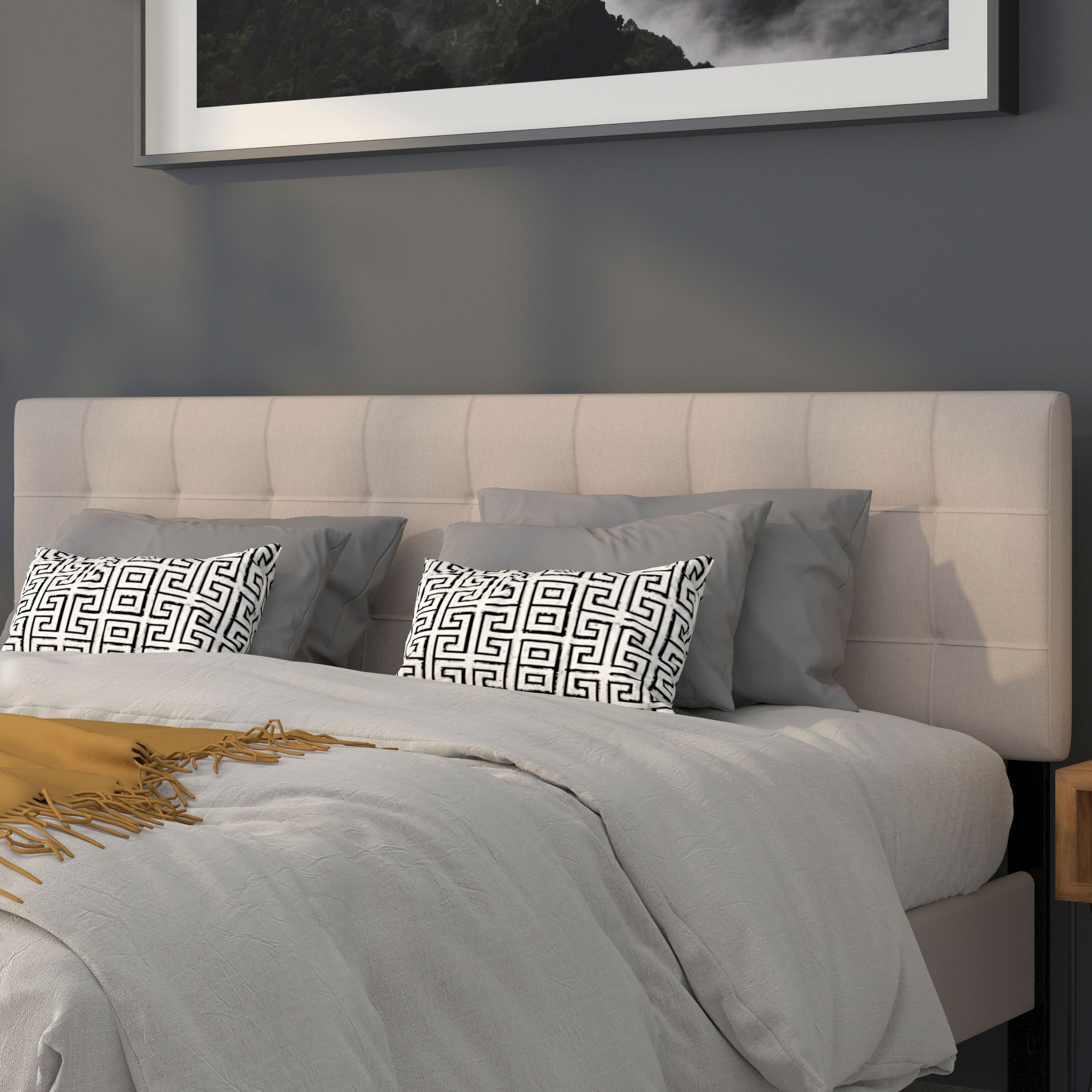 Emma + Oliver - Quilted Tufted Upholstered Headboard - Beige