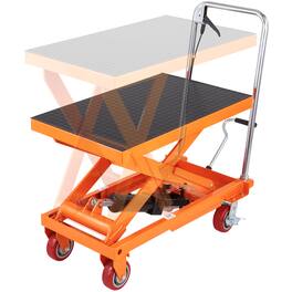 VEVOR - Hydraulic Lift Table Cart, 1100lbs Capacity 35.4" Lifting Height, Manual Single Scissor Lift Table with 4 Wheels - Orange